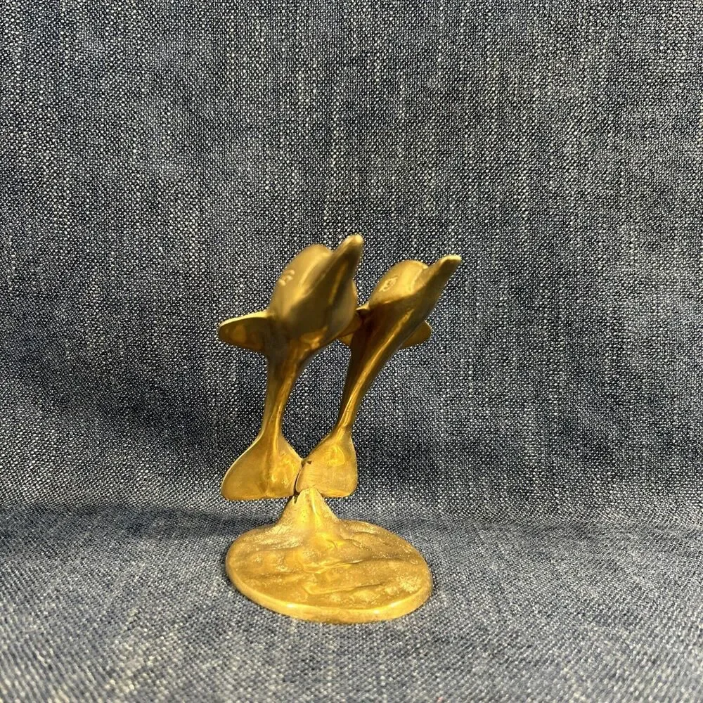VTG brass dolphin pair leaping figure sculpture paperweight 5.5”